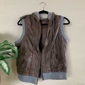 Faux Leather Jersey knit Vest with hood